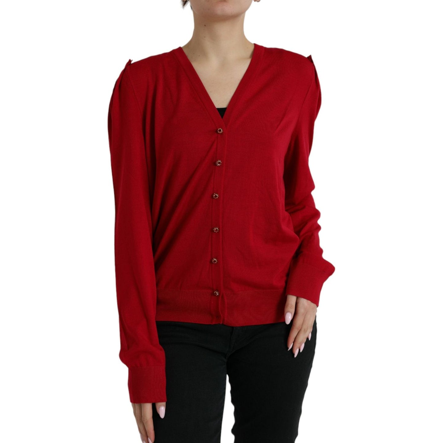 Dolce & Gabbana Elegant Red V-Neck Wool Cardigan Dolce & Gabbana Dark Red