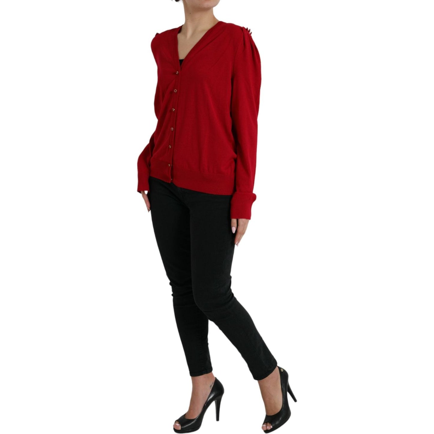 Dolce & Gabbana Elegant Red V-Neck Wool Cardigan Dolce & Gabbana Dark Red