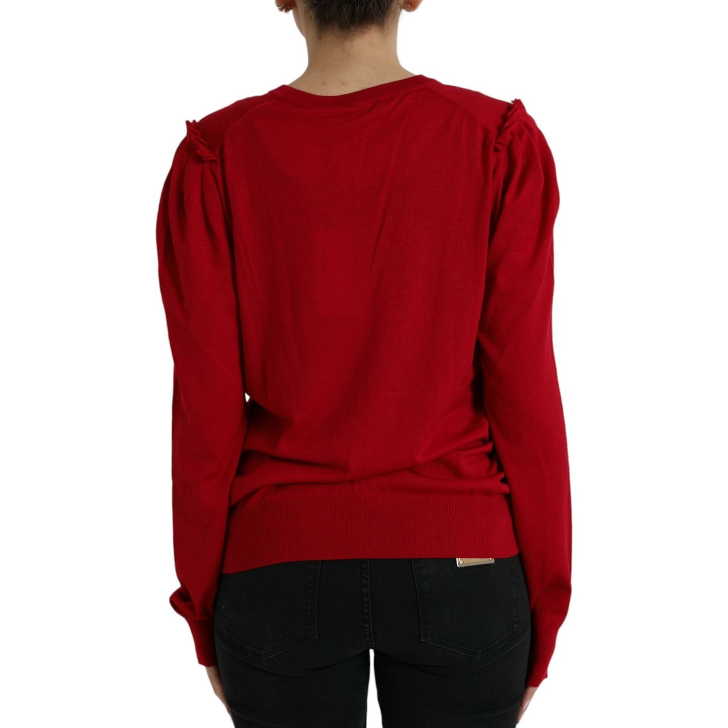 Dolce & Gabbana Elegant Red V-Neck Wool Cardigan Dolce & Gabbana Dark Red