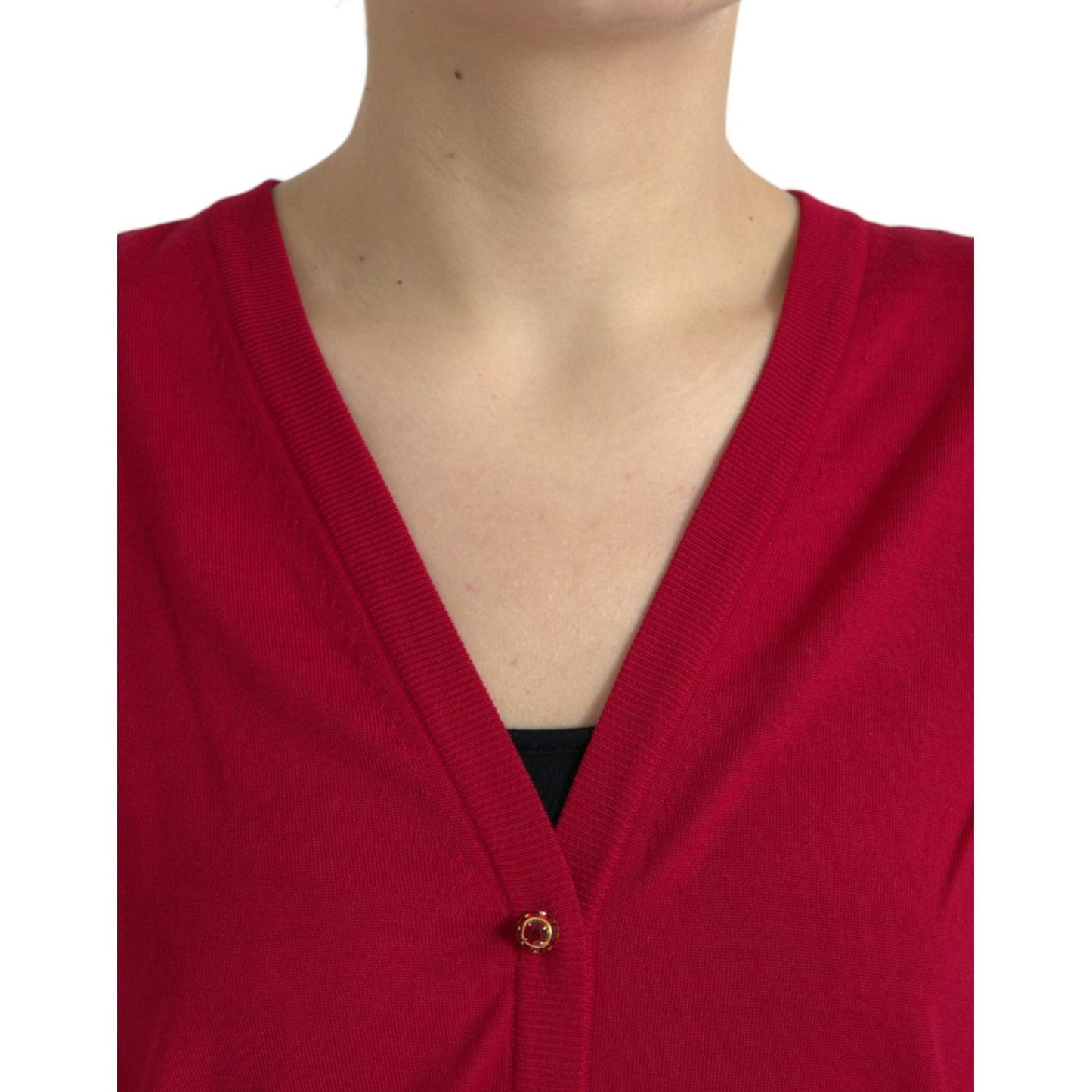 Dolce & Gabbana Elegant Red V-Neck Wool Cardigan Dolce & Gabbana Brown
