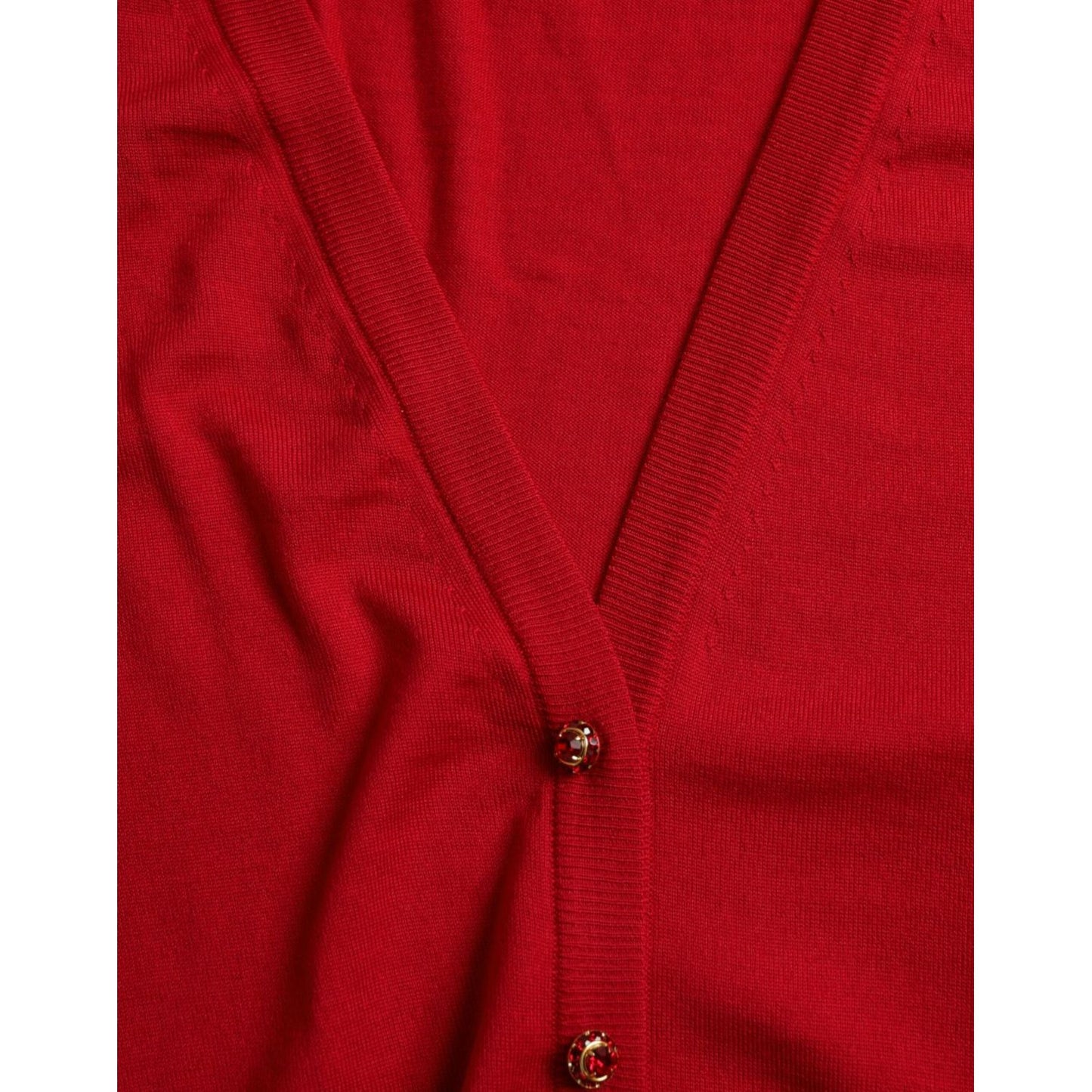 Dolce & Gabbana Elegant Red V-Neck Wool Cardigan Dolce & Gabbana Dark Red