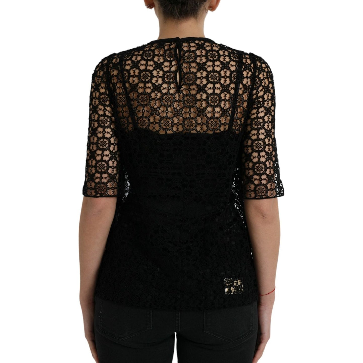 Dolce & Gabbana Elegant Floral Lace Blouse Top Dolce & Gabbana Rosy Brown