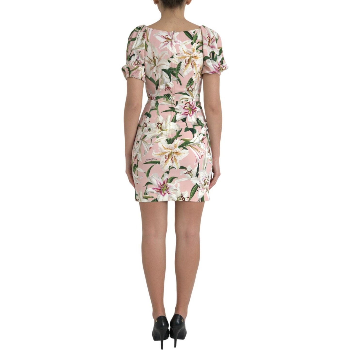 Dolce & Gabbana Elegant Pink Lily Print Sheath Dress Dolce & Gabbana Rosy Brown