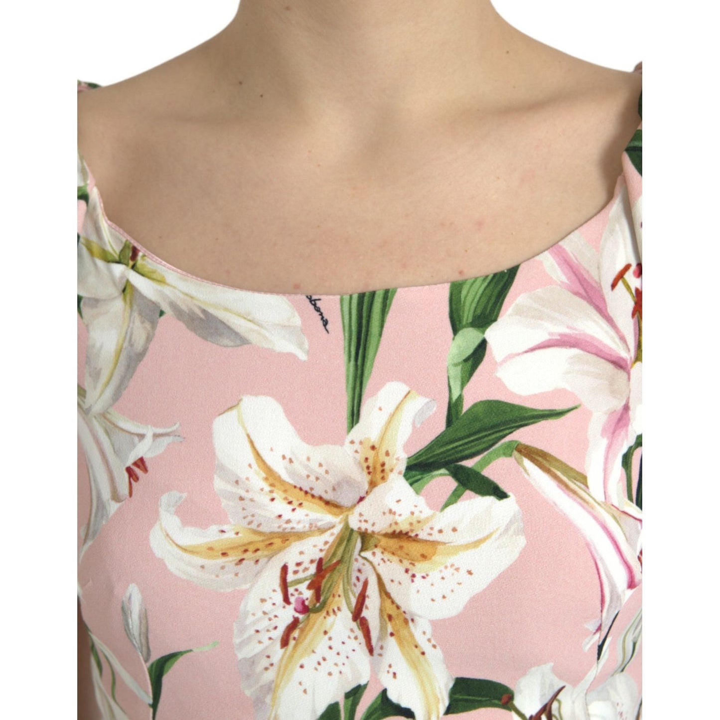 Dolce & Gabbana Elegant Pink Lily Print Sheath Dress Dolce & Gabbana Gray