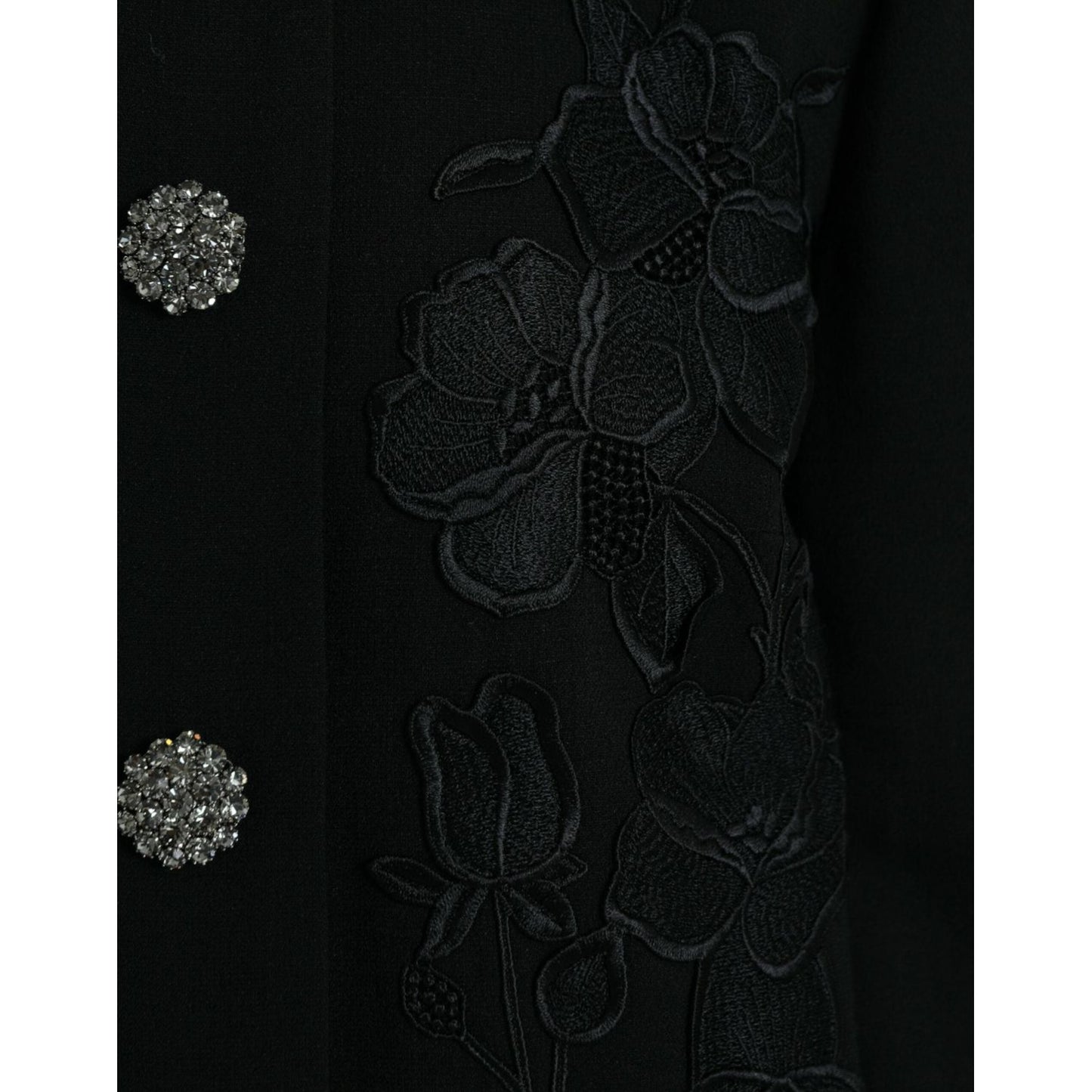 Dolce & Gabbana Elegant Floral Buttoned Wool Trench Coat Dolce & Gabbana Black