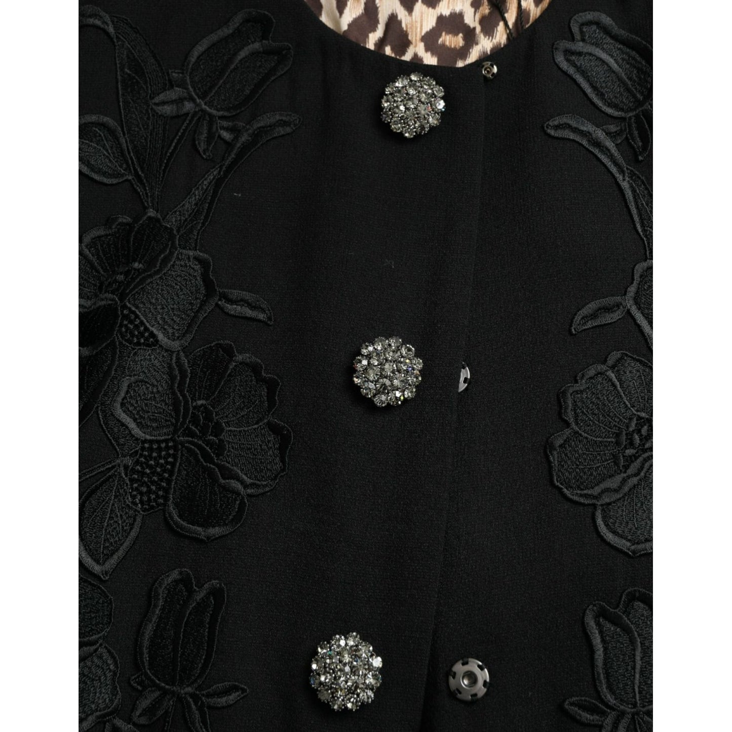 Dolce & Gabbana Elegant Floral Buttoned Wool Trench Coat Dolce & Gabbana Black
