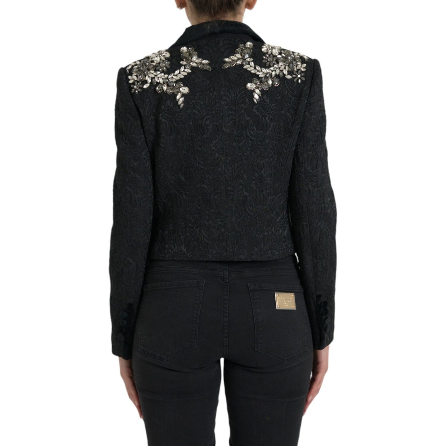 Dolce & Gabbana Elegant Embellished Black Overcoat Jacket Dolce & Gabbana Black