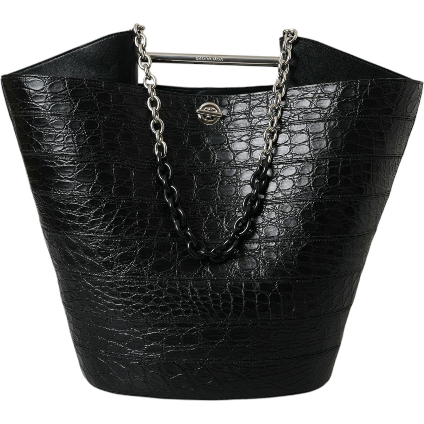 Balenciaga Elegant Black Crocodile Leather Maxi Bucket Bag Balenciaga Black