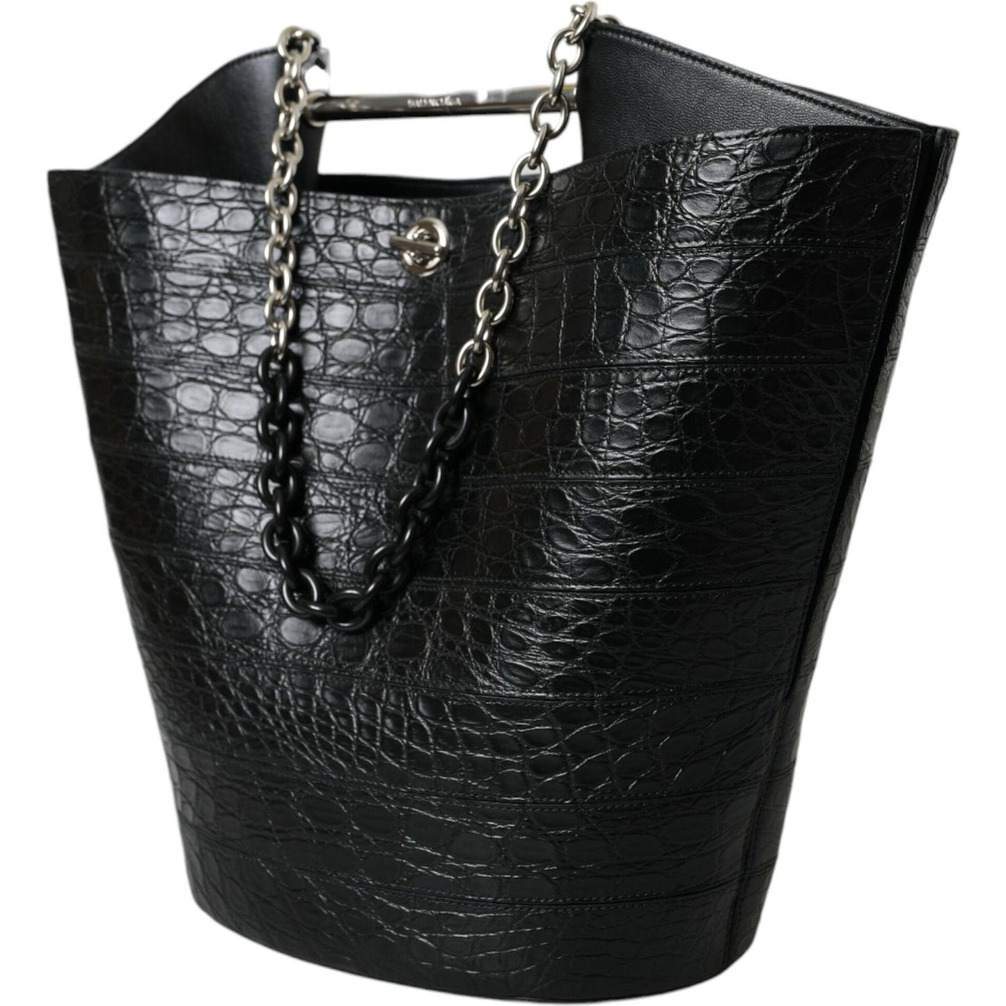 Balenciaga Elegant Black Crocodile Leather Maxi Bucket Bag Balenciaga Black