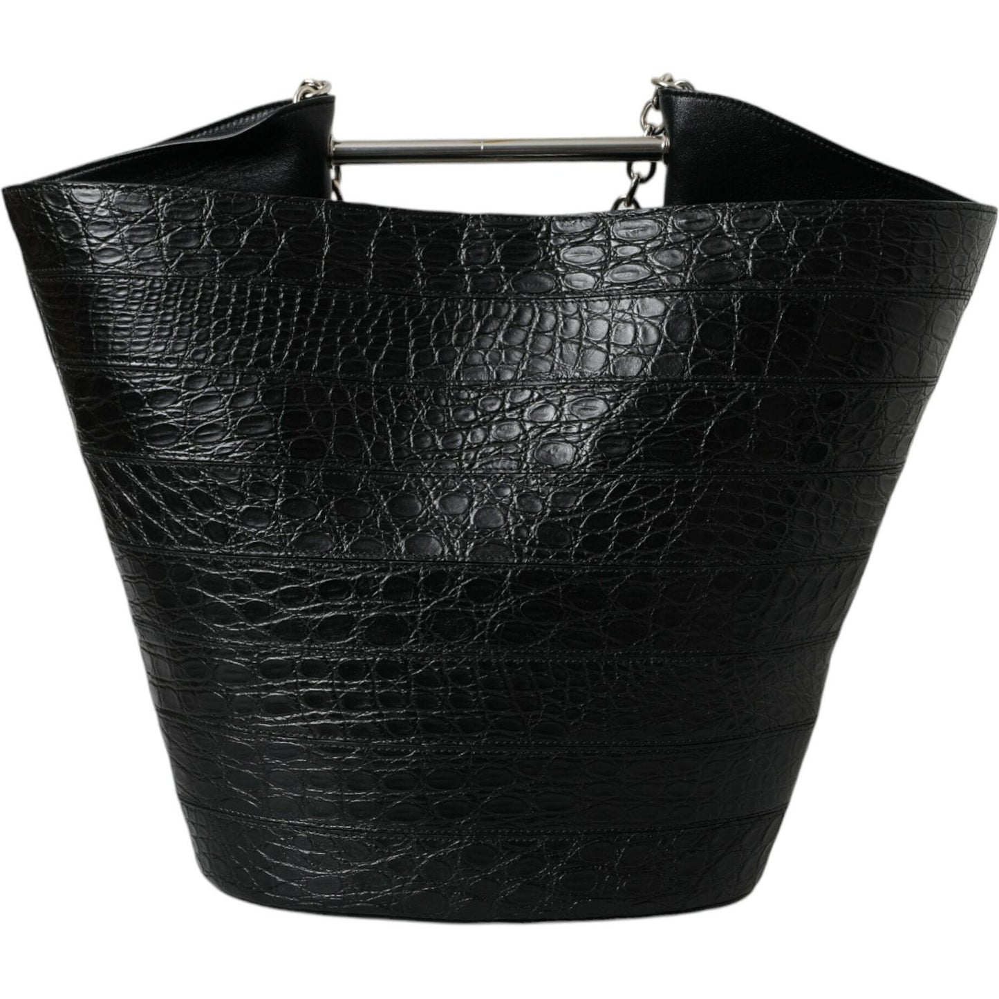 Balenciaga Elegant Black Crocodile Leather Maxi Bucket Bag Balenciaga Black