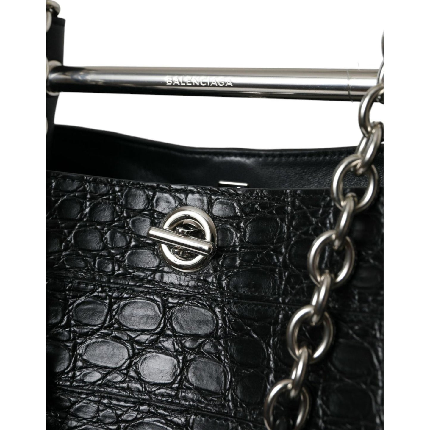 Balenciaga Elegant Black Crocodile Leather Maxi Bucket Bag Balenciaga Black