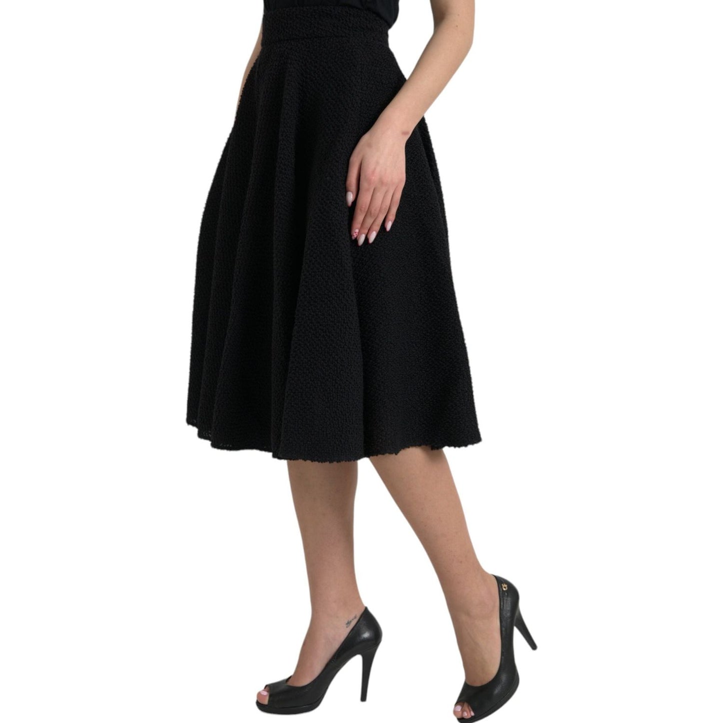 Dolce & Gabbana Black High Waist A-line Knee Length Skirt Dolce & Gabbana Black
