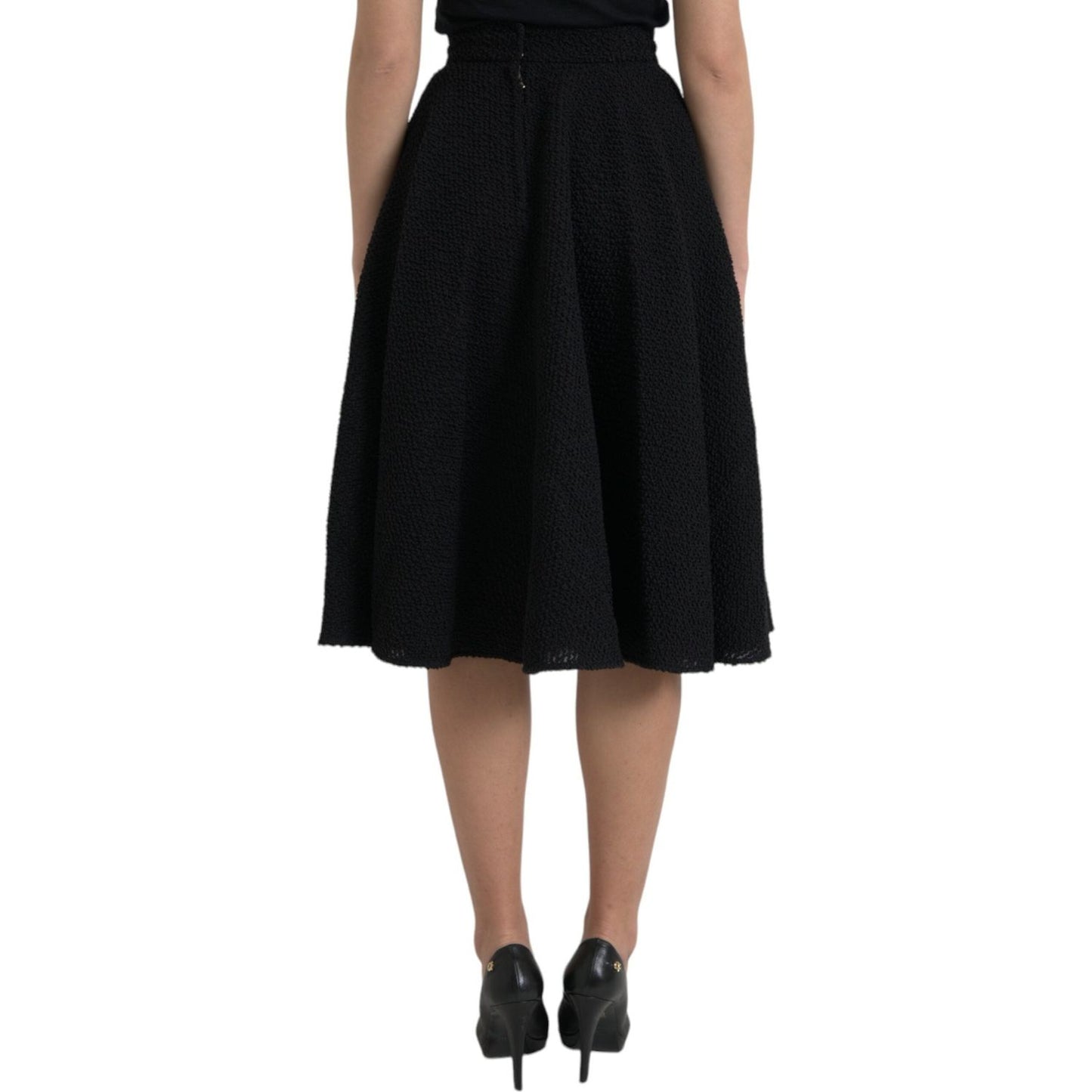 Dolce & Gabbana Black High Waist A-line Knee Length Skirt Dolce & Gabbana Rosy Brown
