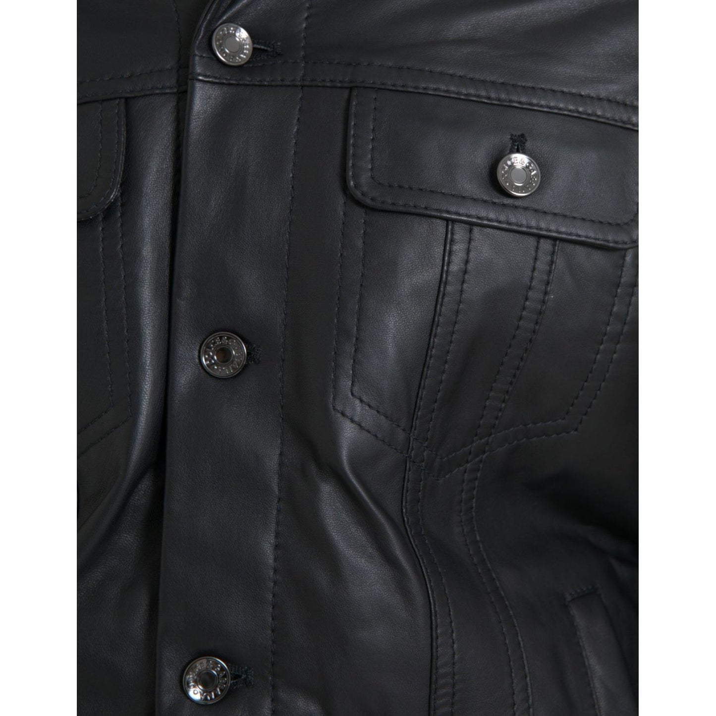 Dolce & Gabbana Black Leather Fur Collar Biker Coat Jacket Dolce & Gabbana Dark Slate Gray