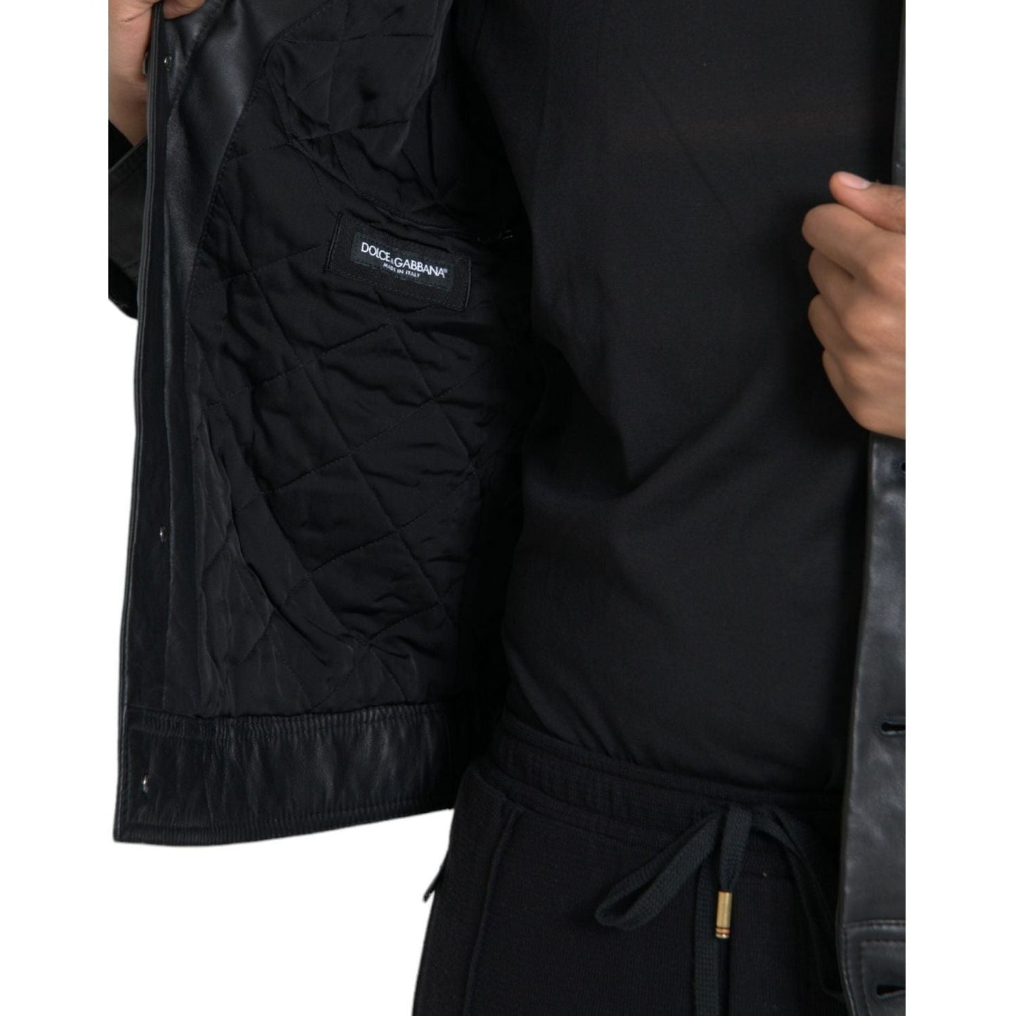 Dolce & Gabbana Black Leather Fur Collar Biker Coat Jacket Dolce & Gabbana Black