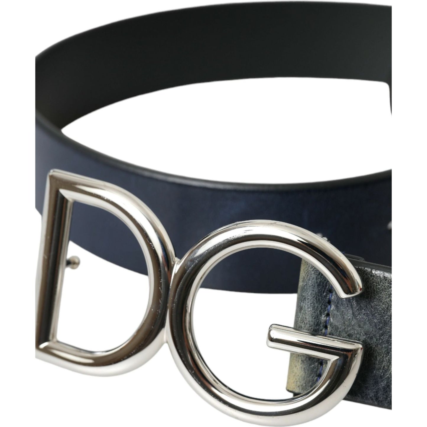 Dolce & Gabbana Blue Leather Silver Metal Logo Buckle Belt Men Dolce & Gabbana Dark Slate Gray