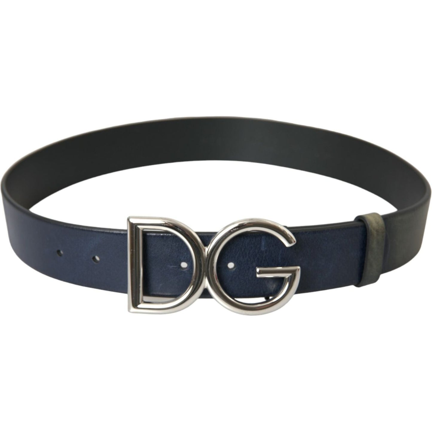 Dolce & Gabbana Blue Leather Silver Metal Logo Buckle Belt Men Dolce & Gabbana Dark Slate Gray