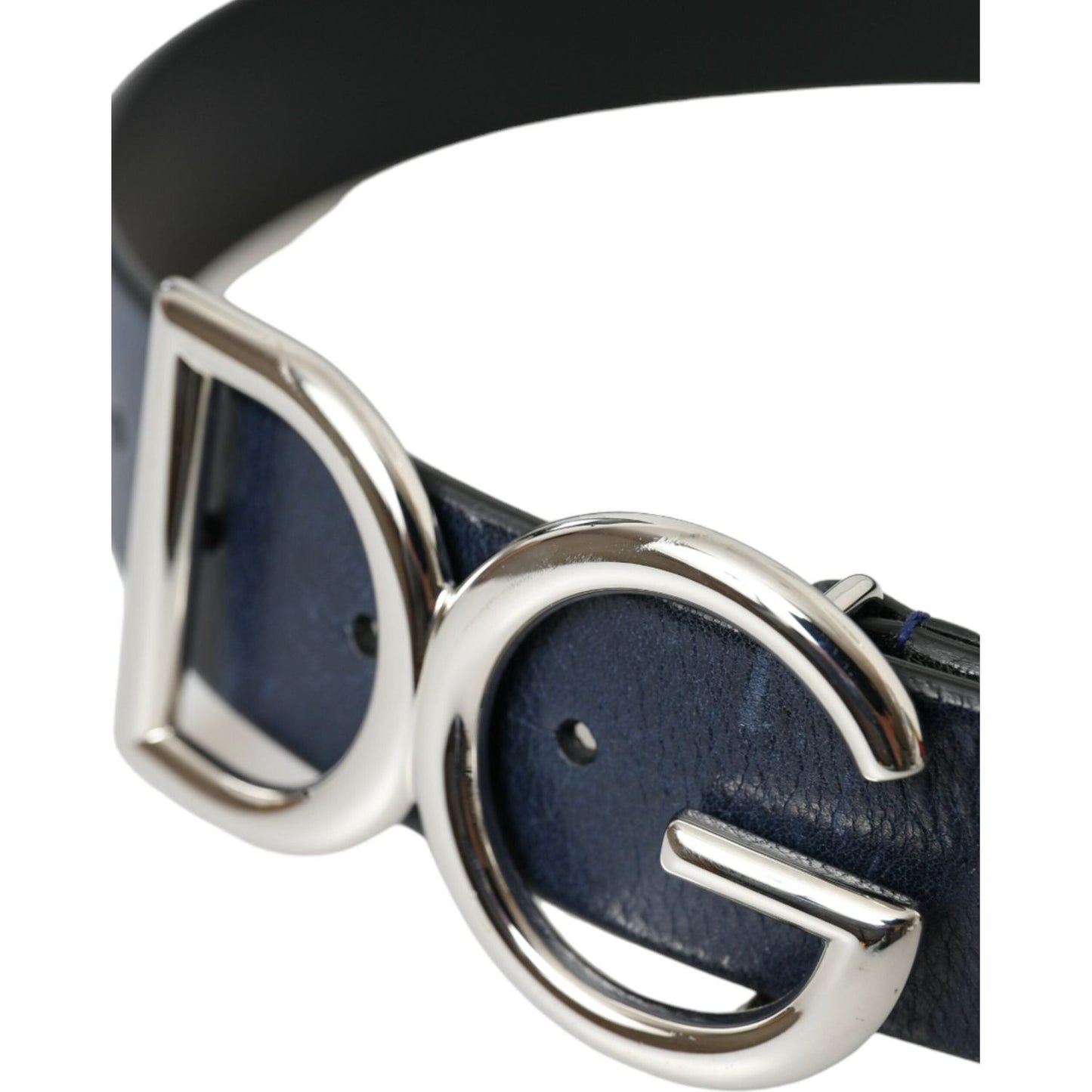 Dolce & Gabbana Blue Leather Silver Metal Logo Buckle Belt Men Dolce & Gabbana Light Gray