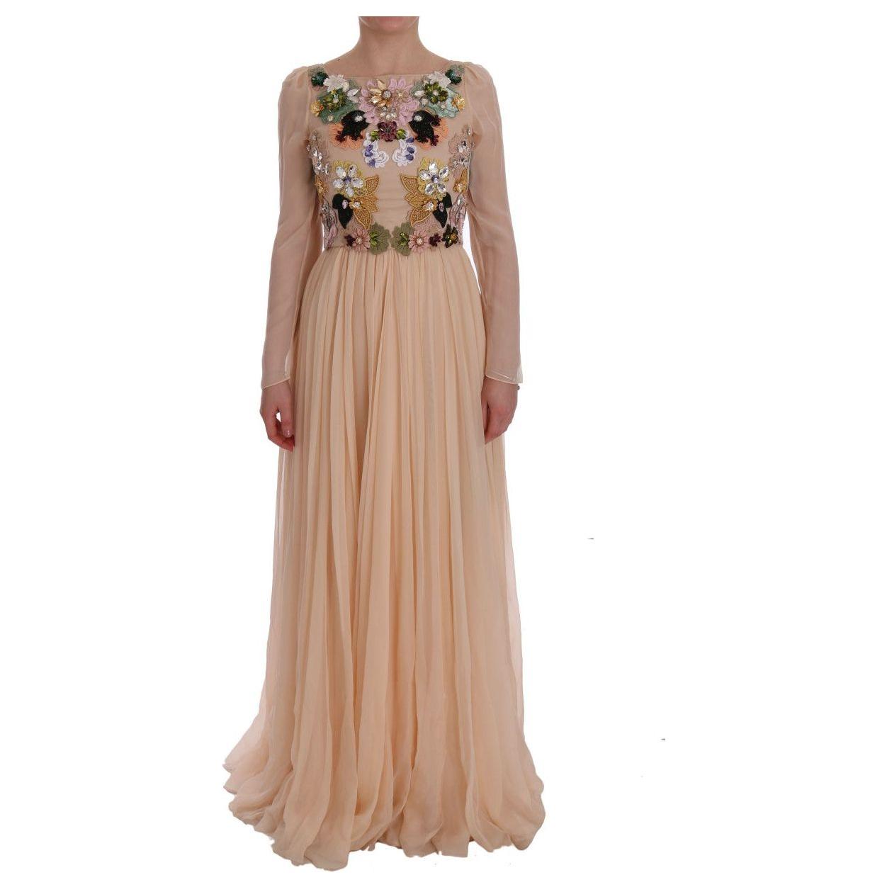 Dolce & Gabbana Elegant Floral Embroidered Silk Maxi Dress Dolce & Gabbana Rosy Brown