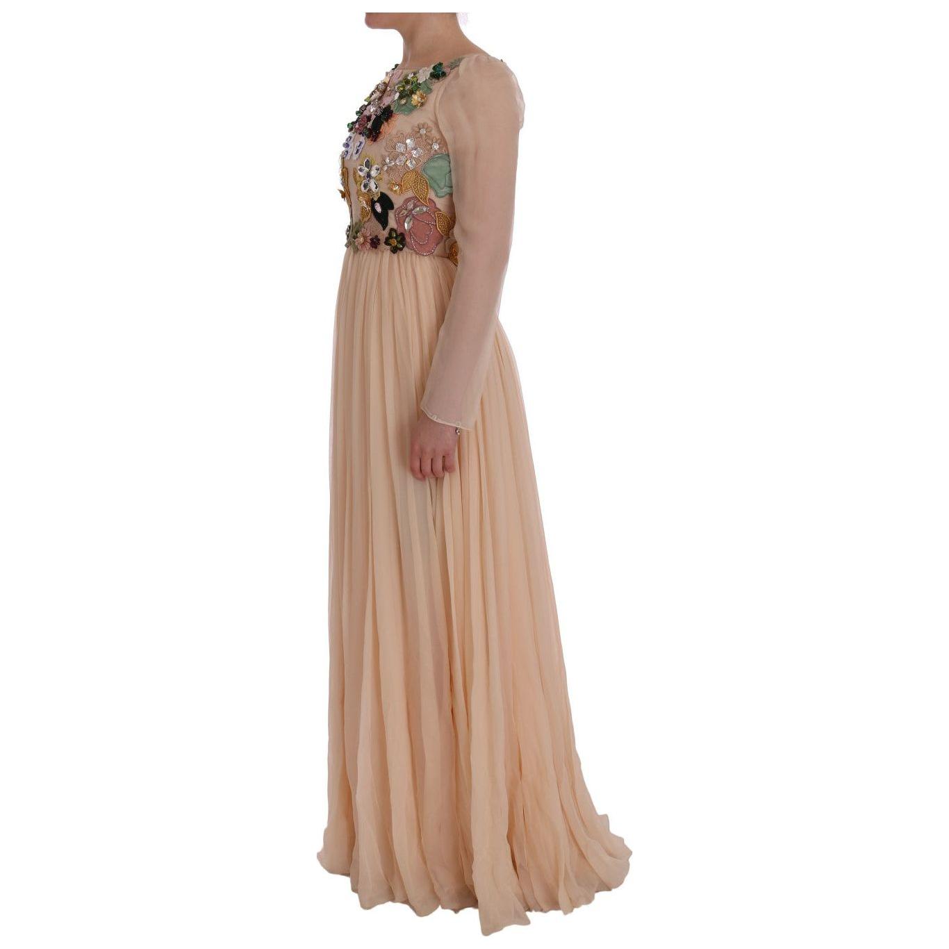Dolce & Gabbana Elegant Floral Embroidered Silk Maxi Dress Dolce & Gabbana Rosy Brown