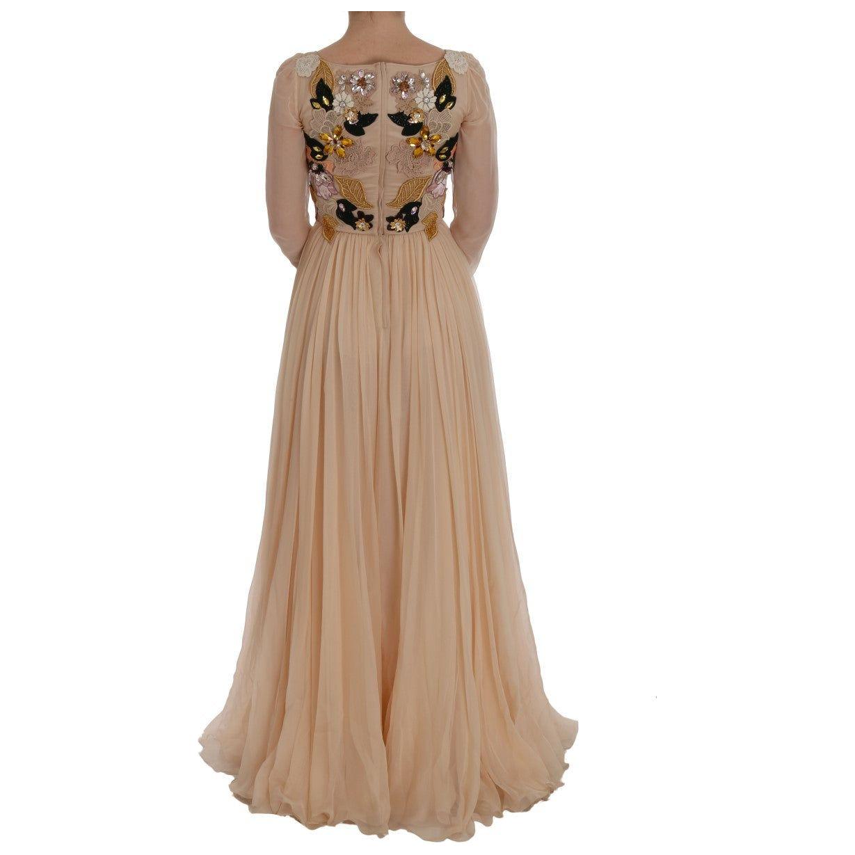 Dolce & Gabbana Elegant Floral Embroidered Silk Maxi Dress Dolce & Gabbana Rosy Brown