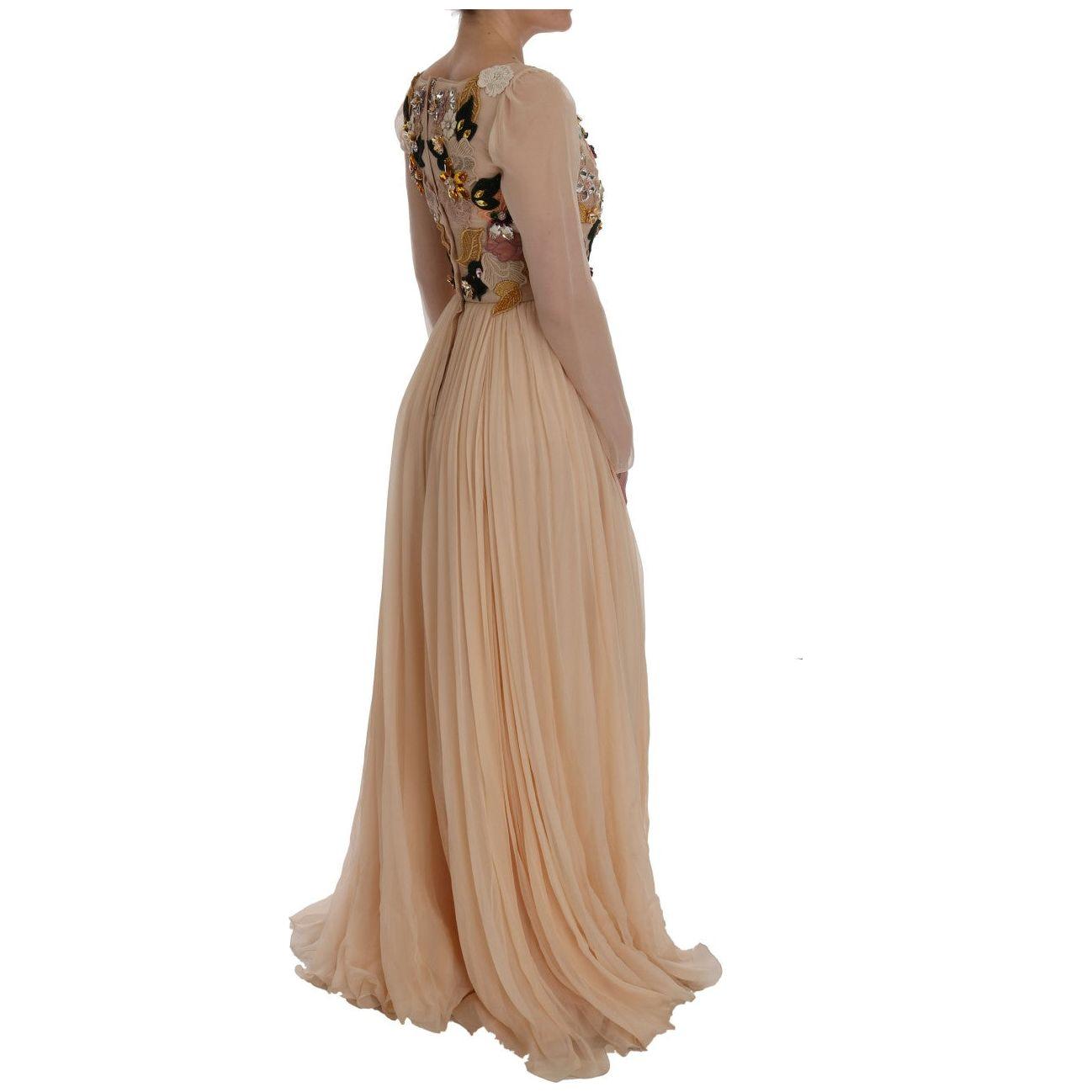 Dolce & Gabbana Elegant Floral Embroidered Silk Maxi Dress Dolce & Gabbana Rosy Brown