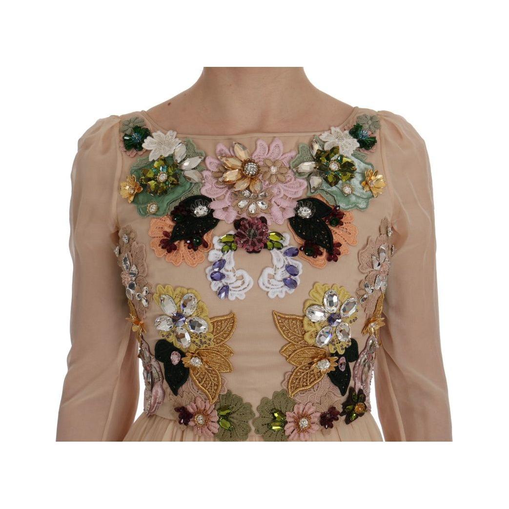 Dolce & Gabbana Elegant Floral Embroidered Silk Maxi Dress Dolce & Gabbana Rosy Brown