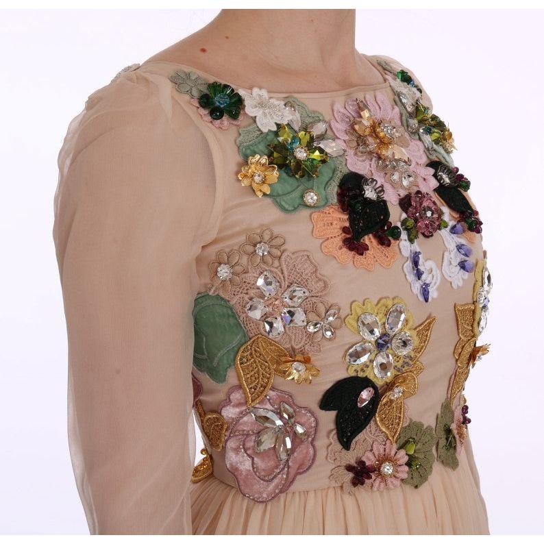 Dolce & Gabbana Elegant Floral Embroidered Silk Maxi Dress Dolce & Gabbana Rosy Brown