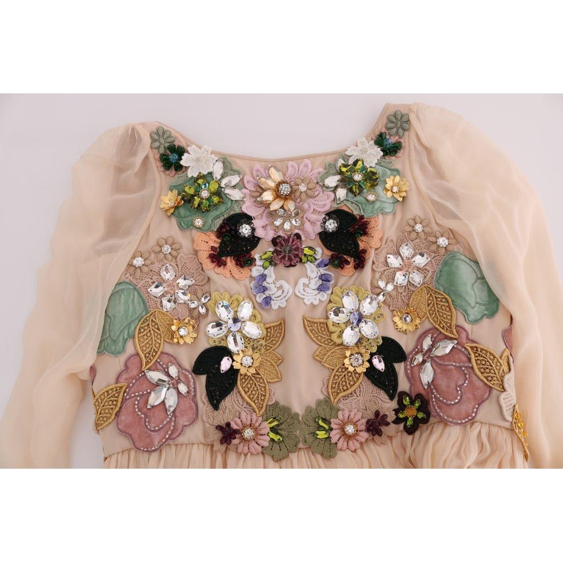 Dolce & Gabbana Elegant Floral Embroidered Silk Maxi Dress Dolce & Gabbana Rosy Brown