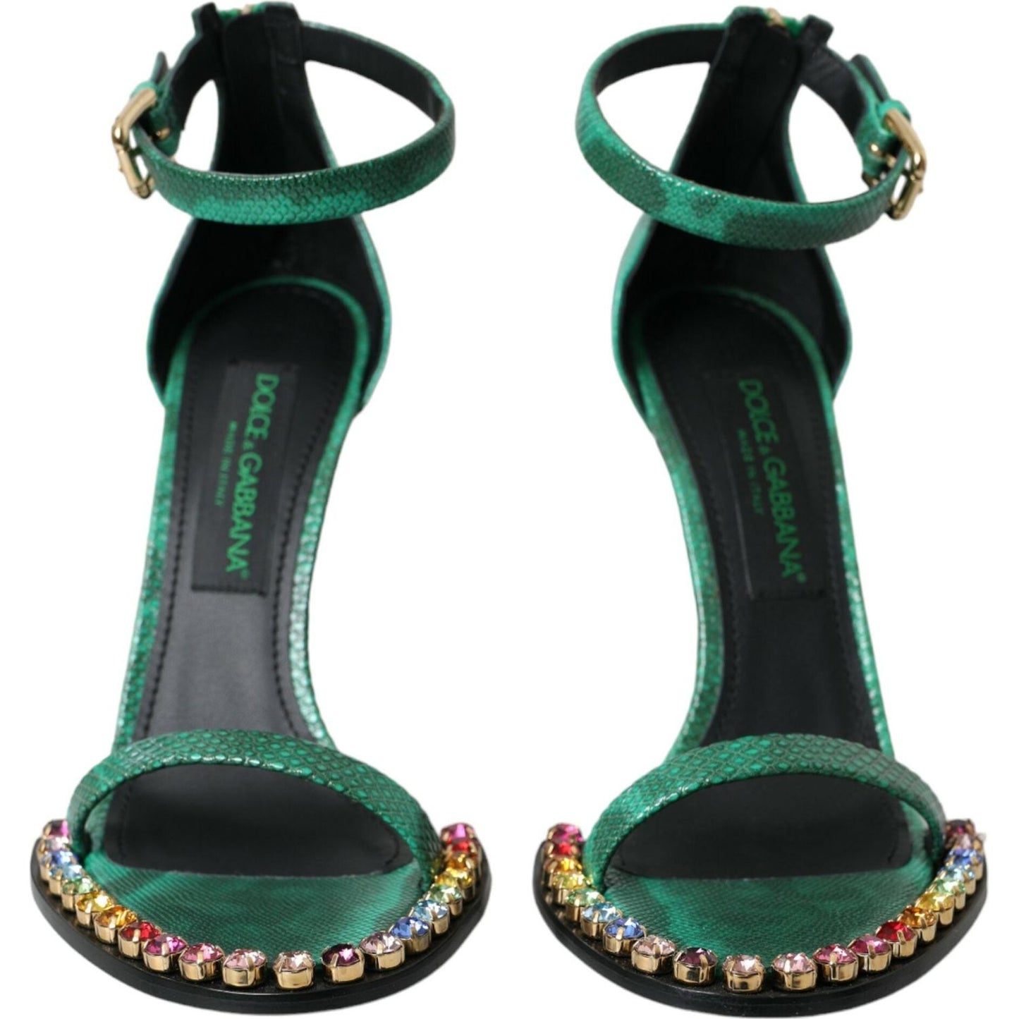 Dolce & Gabbana Green Exotic Leather Crystal Sandals Shoes Dolce & Gabbana Dark Slate Gray