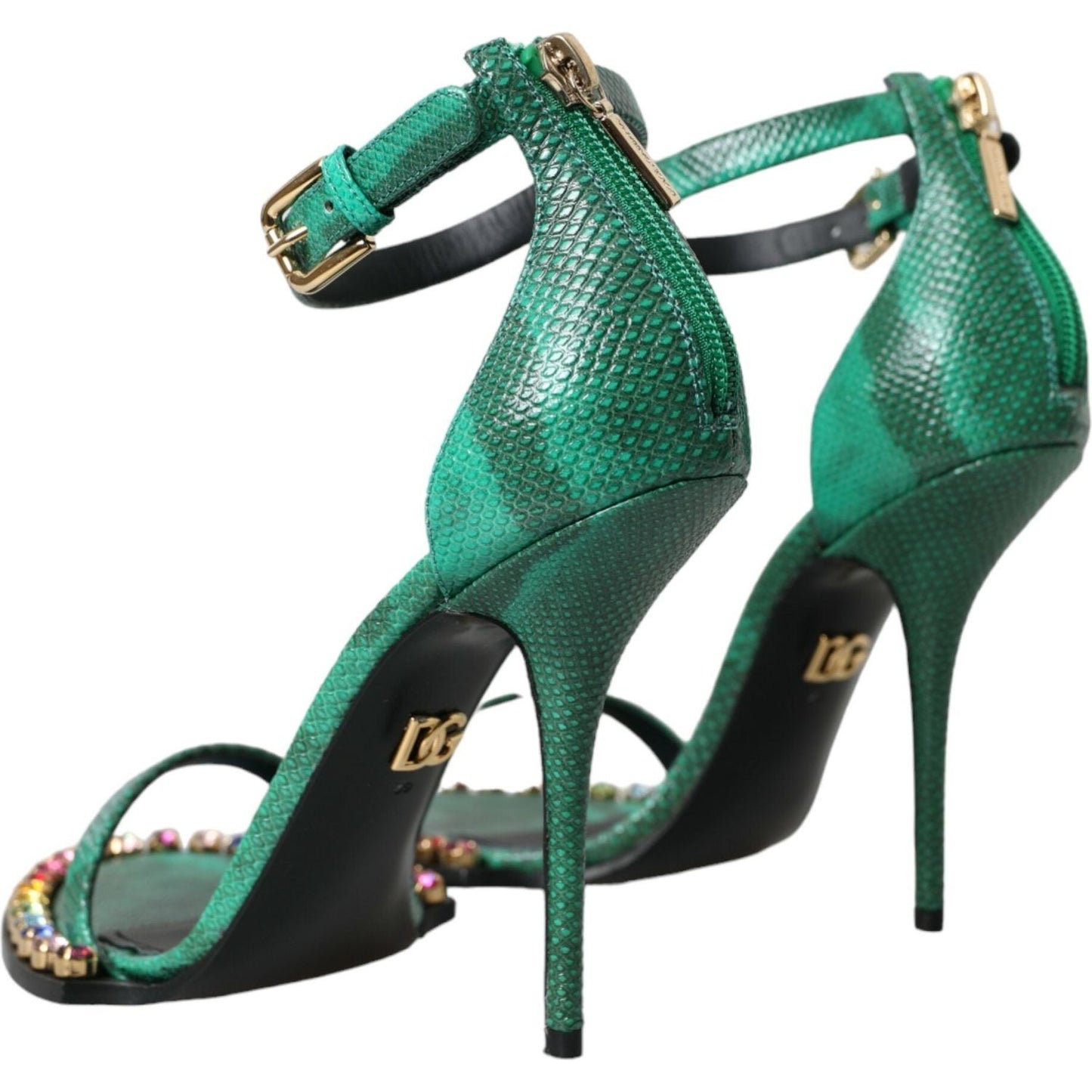 Dolce & Gabbana Green Exotic Leather Crystal Sandals Shoes Dolce & Gabbana Dark Slate Gray