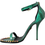 Dolce & Gabbana Green Exotic Leather Crystal Sandals Shoes Dolce & Gabbana Dark Slate Gray