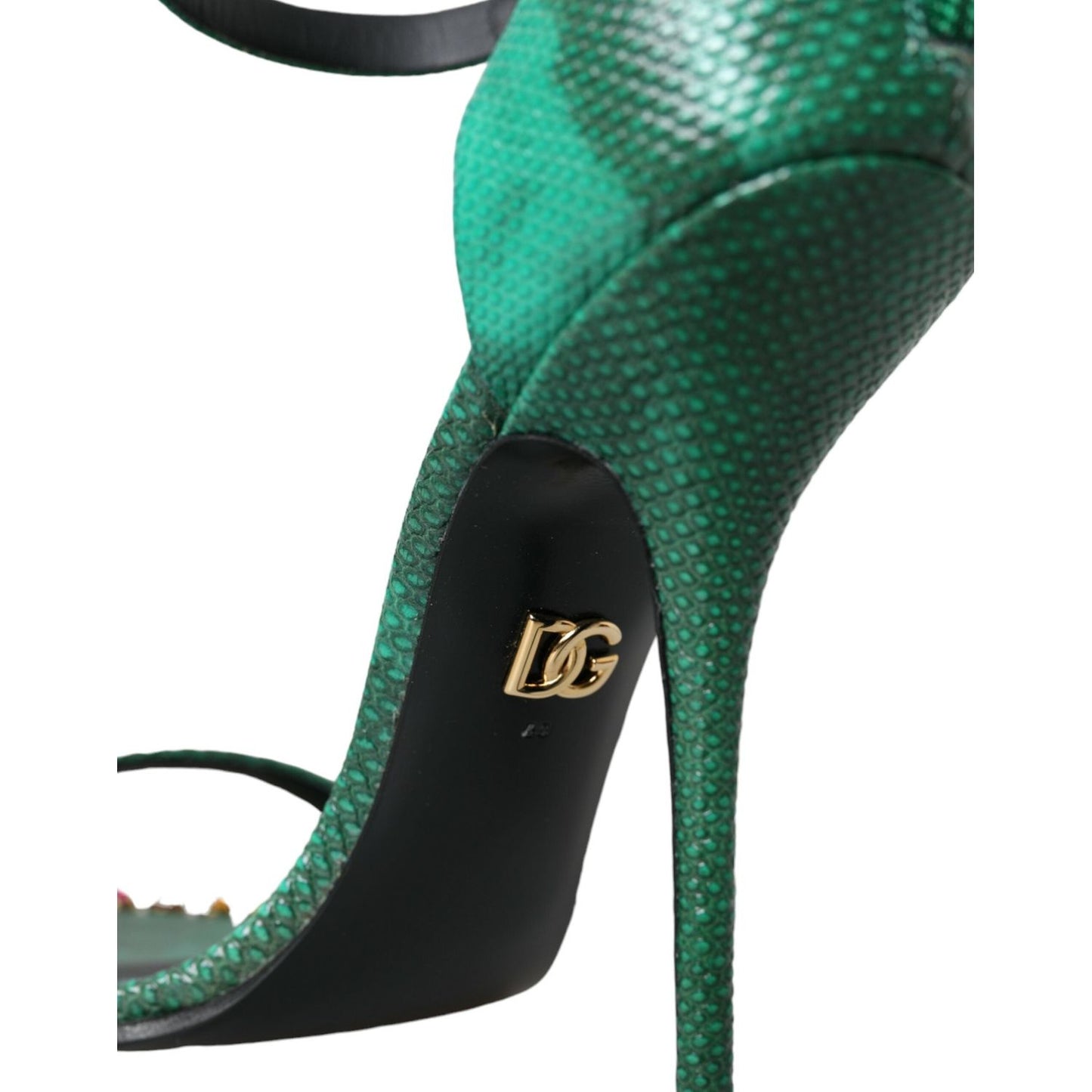 Dolce & Gabbana Green Exotic Leather Crystal Sandals Shoes Dolce & Gabbana Dark Slate Gray
