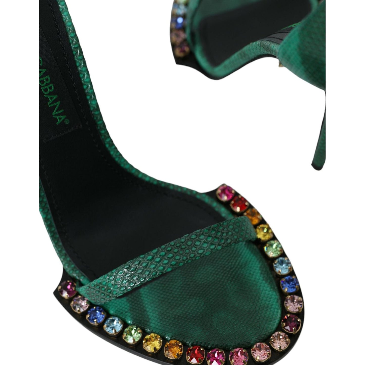Dolce & Gabbana Green Exotic Leather Crystal Sandals Shoes Dolce & Gabbana Dark Slate Gray