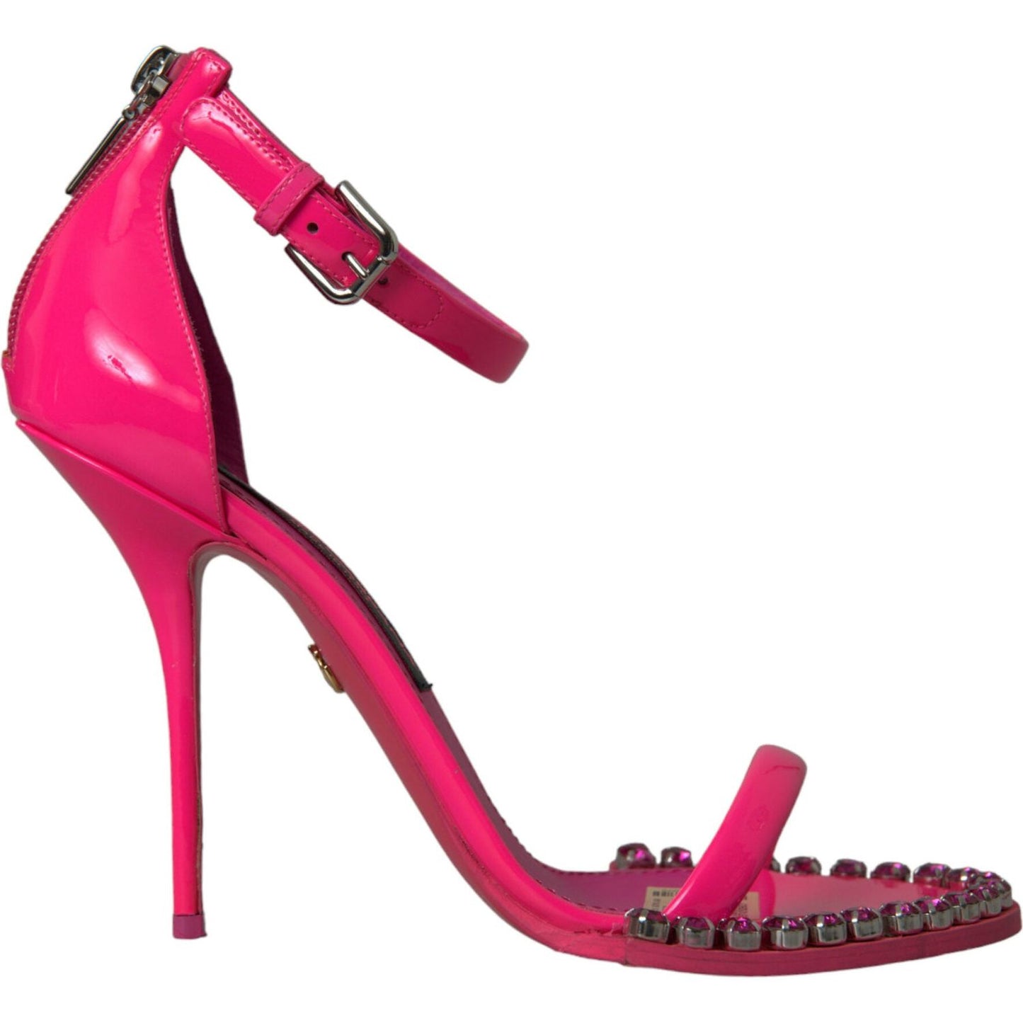 Dolce & Gabbana Pink Leather Crystal Heels Sandals Shoes Dolce & Gabbana Maroon