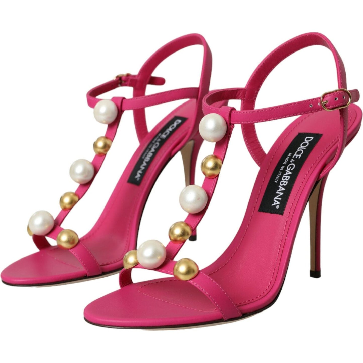 Dolce & Gabbana Pink Embellished Leather Sandals Heels Shoes Dolce & Gabbana Maroon