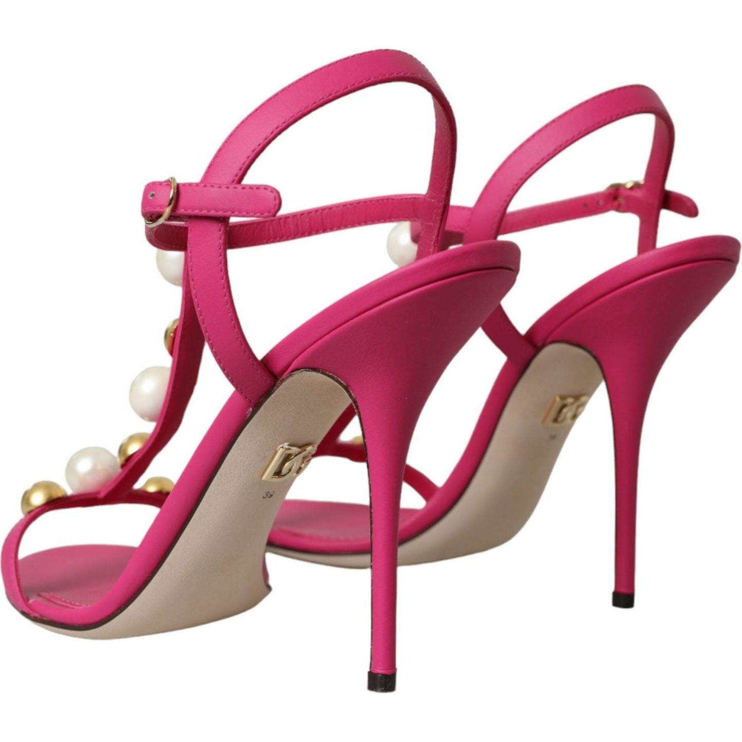 Dolce & Gabbana Pink Embellished Leather Sandals Heels Shoes Dolce & Gabbana Maroon
