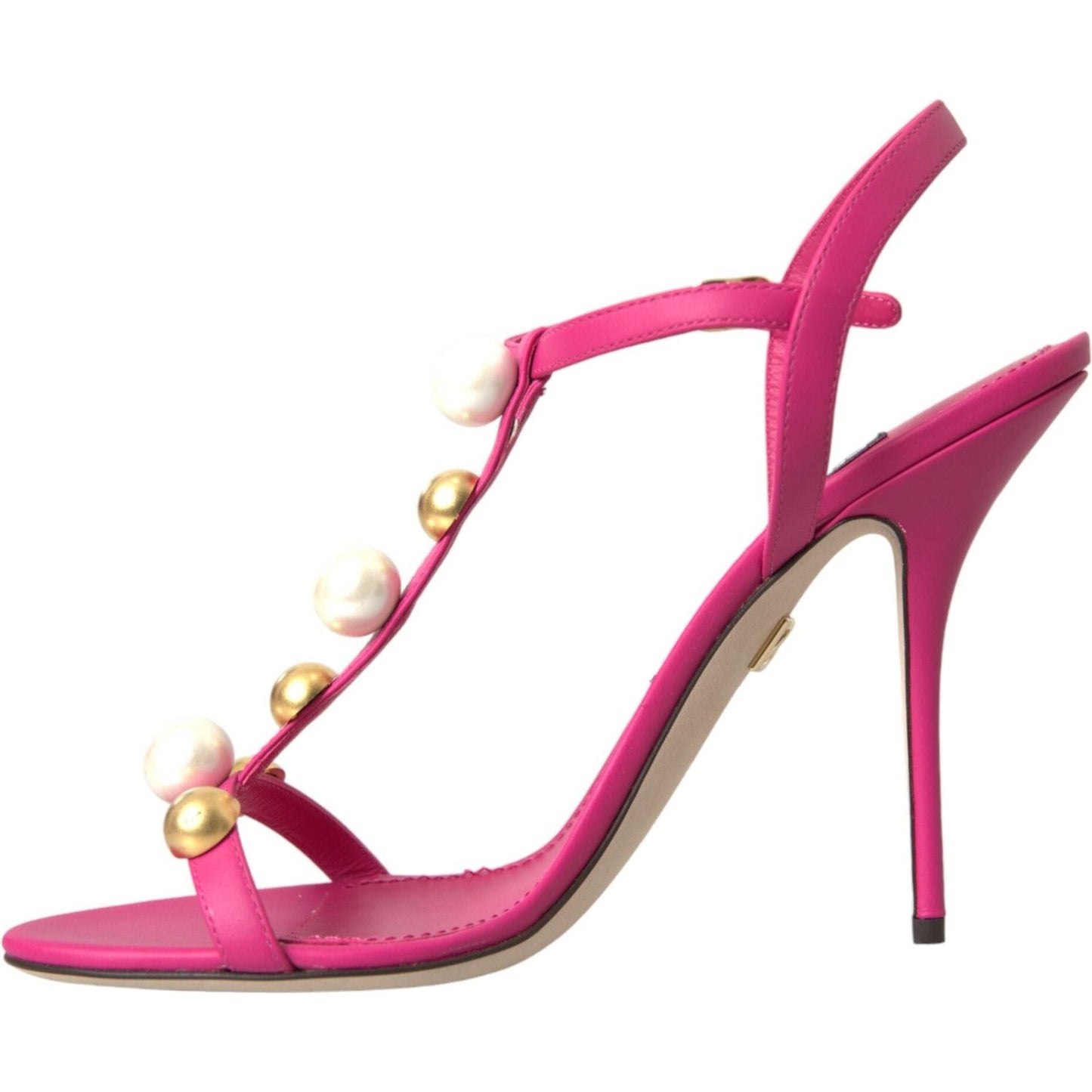 Dolce & Gabbana Pink Embellished Leather Sandals Heels Shoes Dolce & Gabbana Maroon