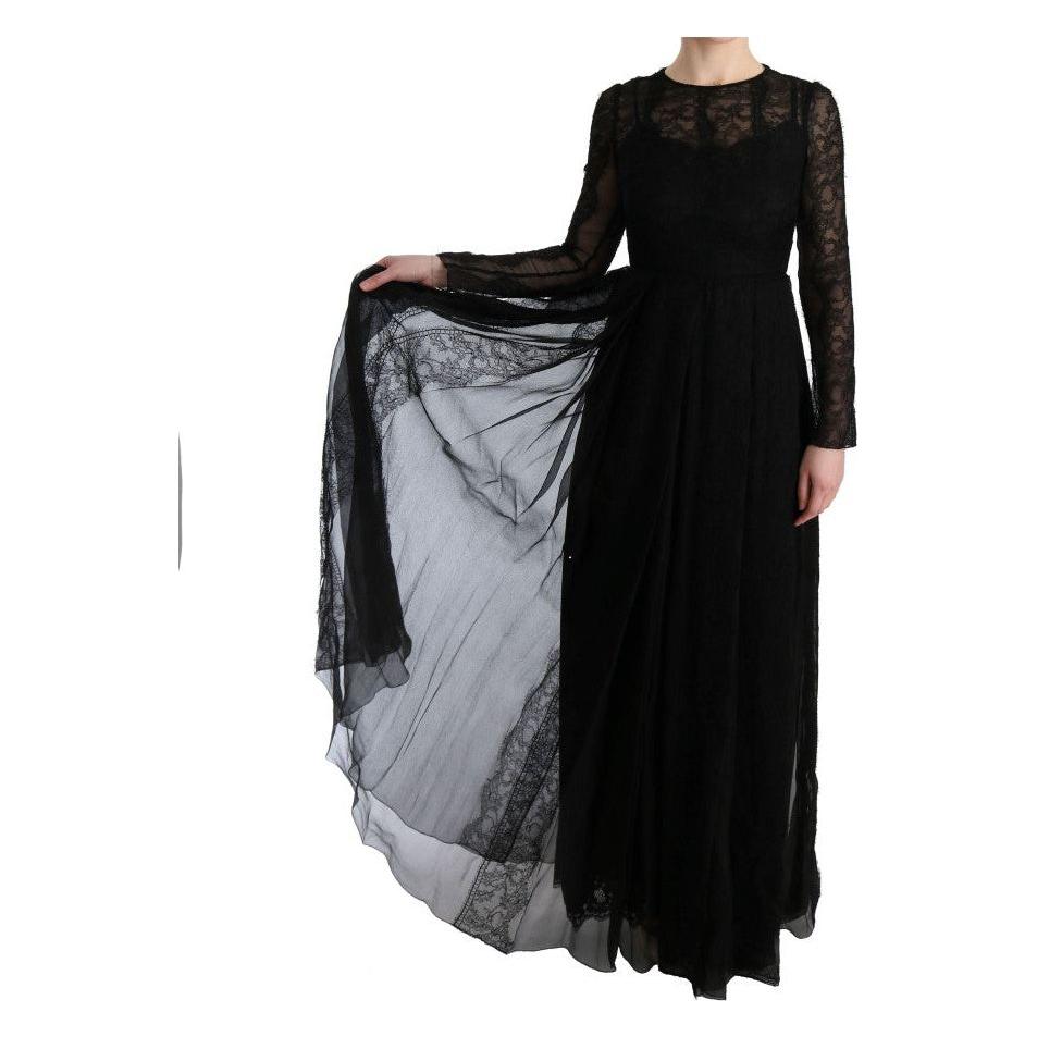 Dolce & Gabbana Elegant Black Sheath Long Sleeve Dress Dolce & Gabbana Dark Gray