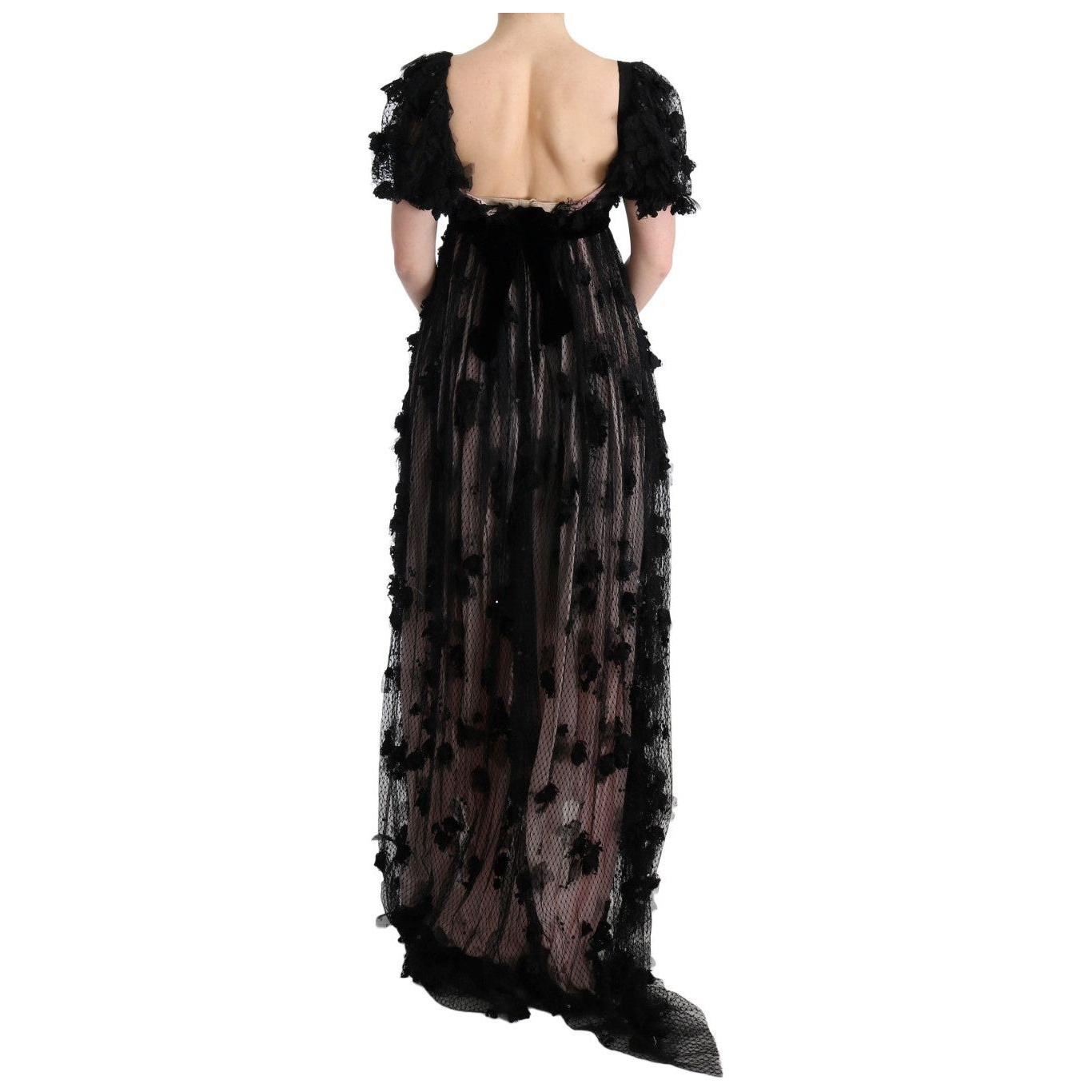 Dolce & Gabbana Elegant Floral Applique Full Length Dress Dolce & Gabbana Black