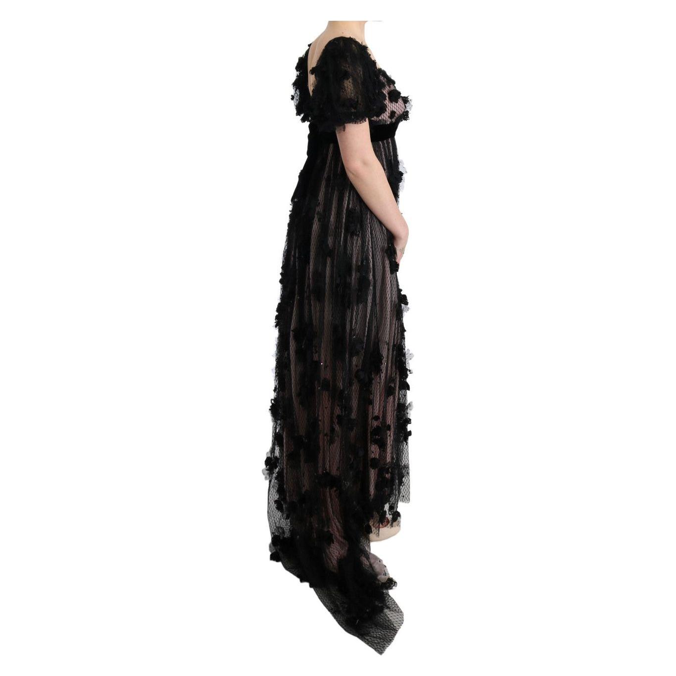 Dolce & Gabbana Elegant Floral Applique Full Length Dress Dolce & Gabbana Black