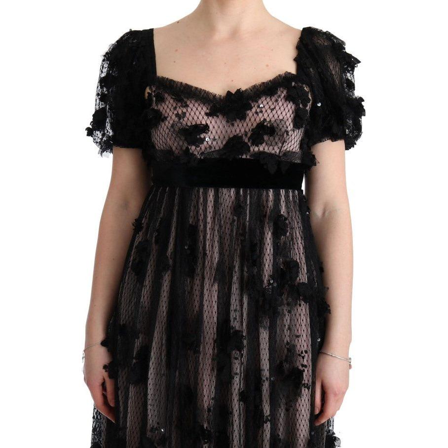 Dolce & Gabbana Elegant Floral Applique Full Length Dress Dolce & Gabbana Tan