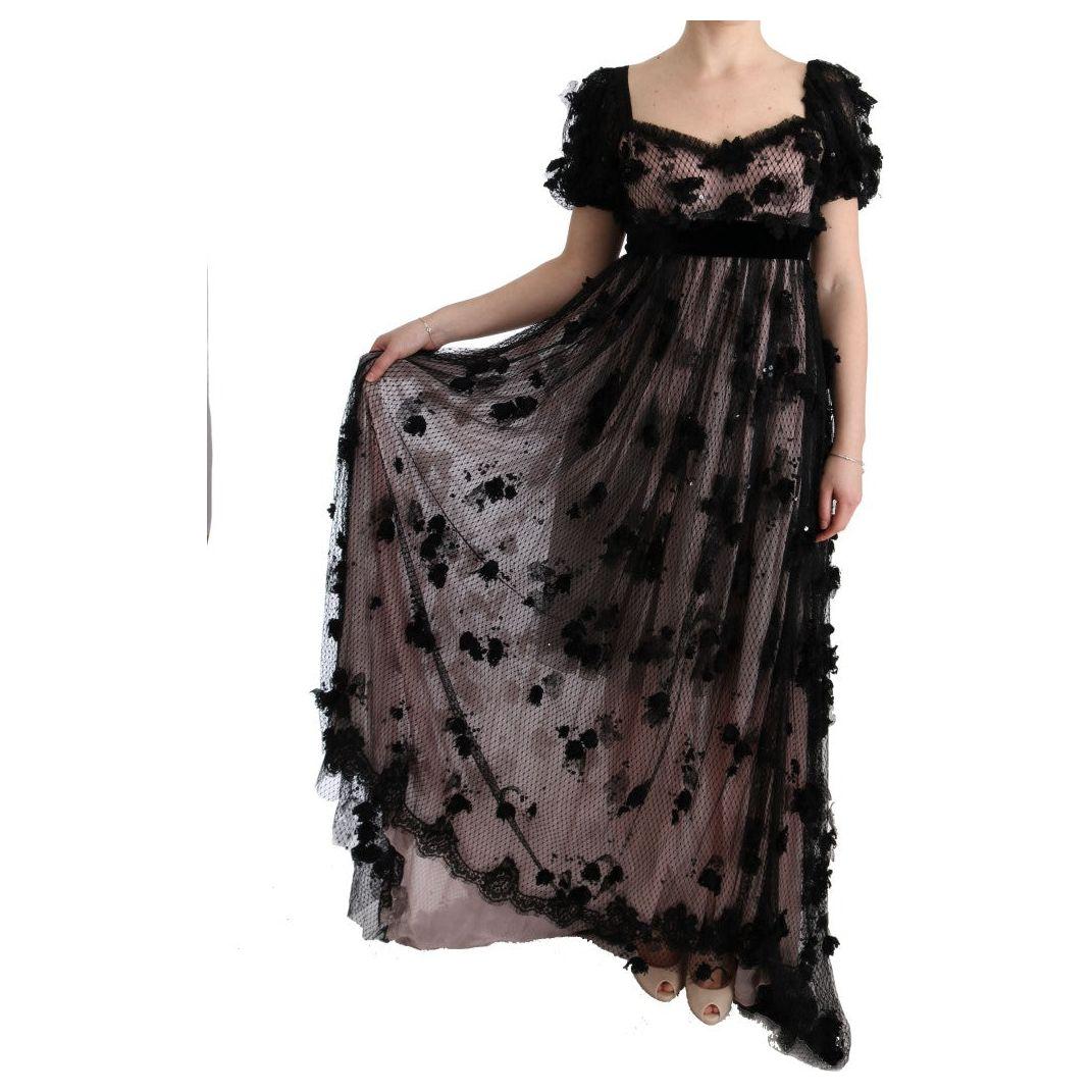 Dolce & Gabbana Elegant Floral Applique Full Length Dress Dolce & Gabbana Dark Slate Gray