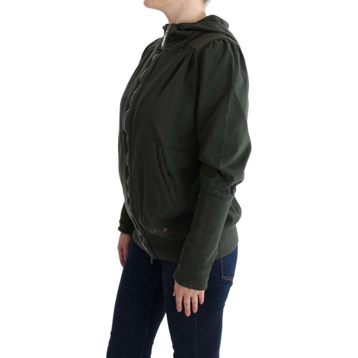Exte Chic Gray Full-Zip Cotton Sweater Exte Black