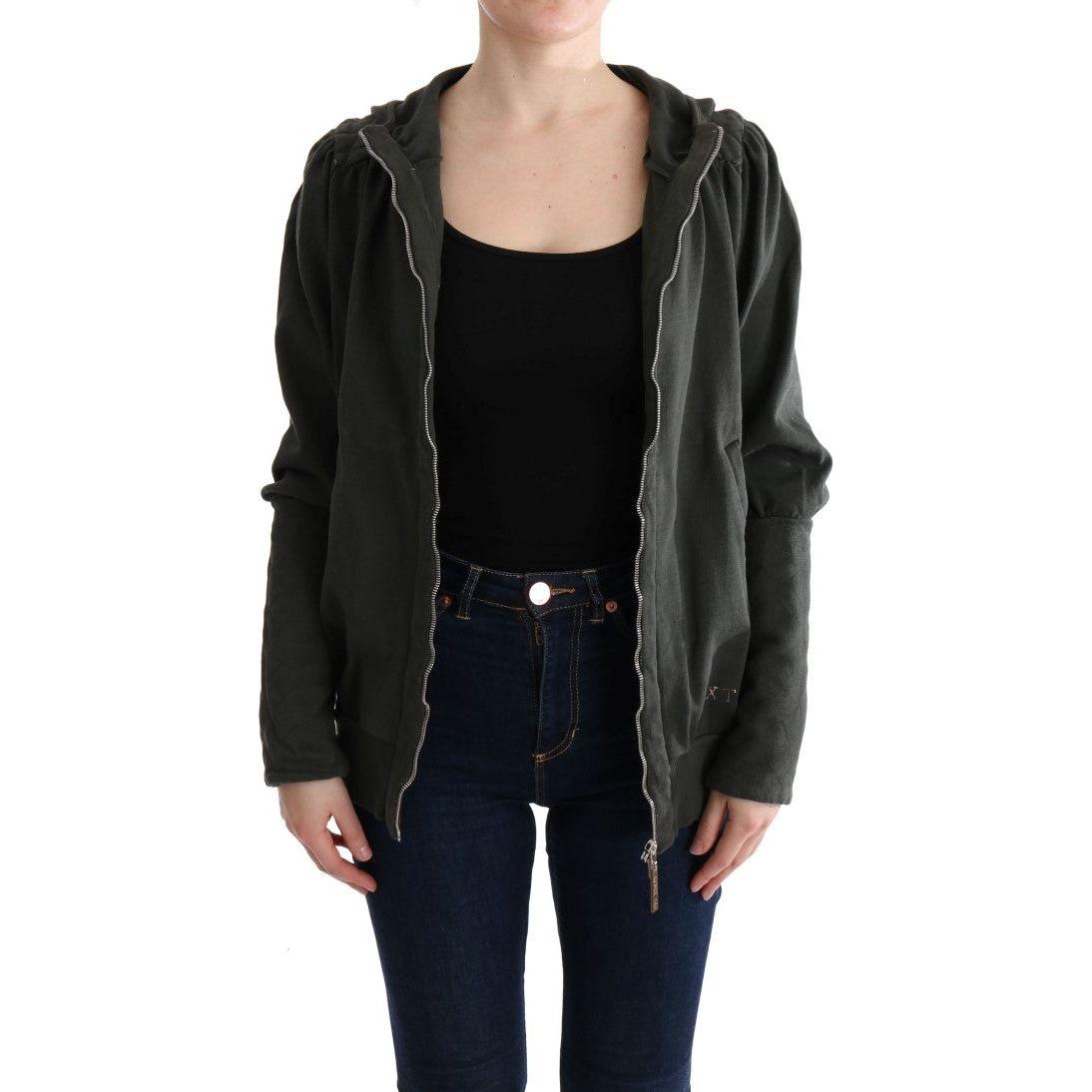 Exte Chic Gray Full-Zip Cotton Sweater Exte Black