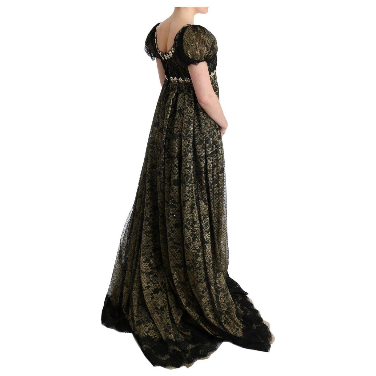 Dolce & Gabbana Sunflower Lace Crystal Maxi Shift Dress Dolce & Gabbana Black