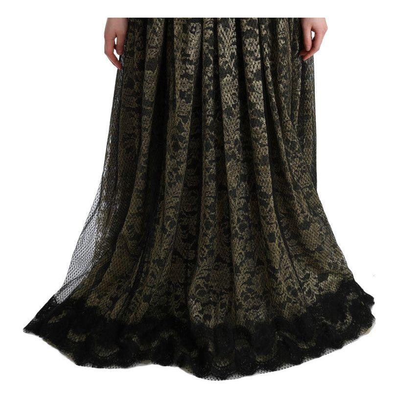 Dolce & Gabbana Sunflower Lace Crystal Maxi Shift Dress Dolce & Gabbana Black