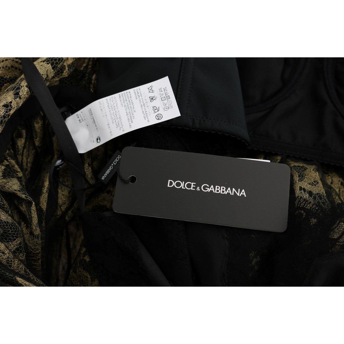 Dolce & Gabbana Sunflower Lace Crystal Maxi Shift Dress Dolce & Gabbana Black