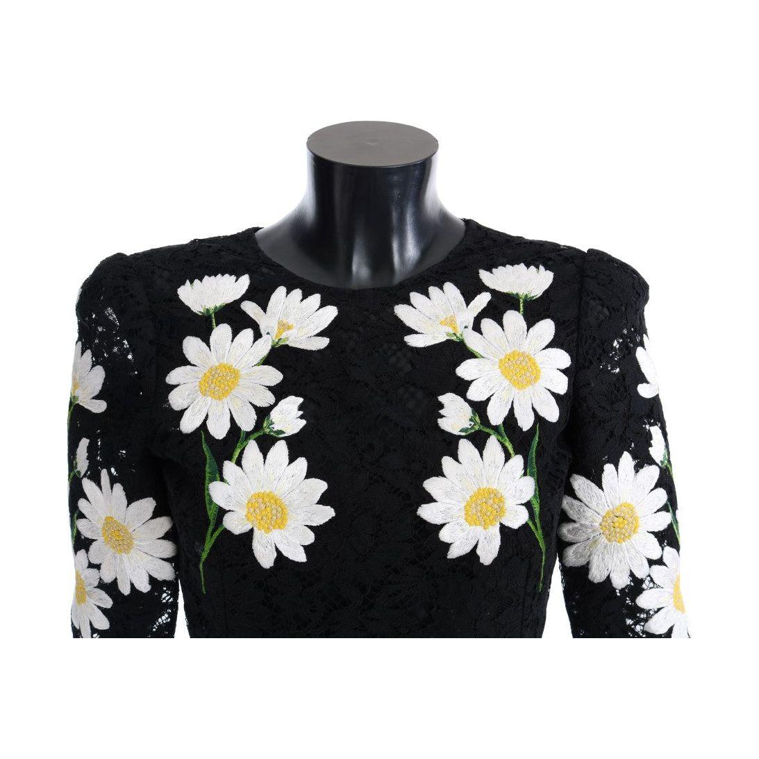 Dolce & Gabbana Black Floral Lace Chamomile Embroidered Dress Dolce & Gabbana Black