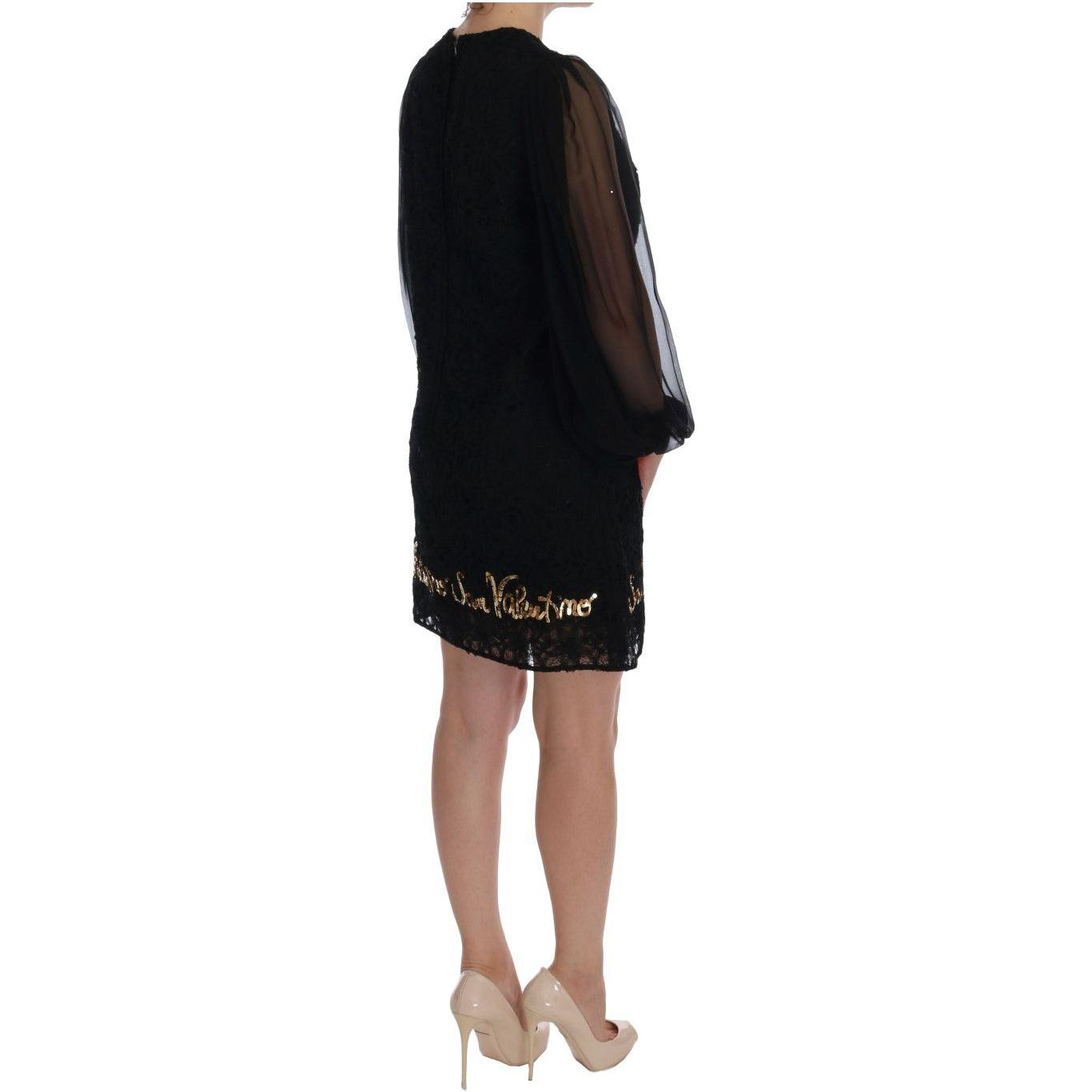 Dolce & Gabbana Black Lace Sequined Shift Dress Dolce & Gabbana Rosy Brown
